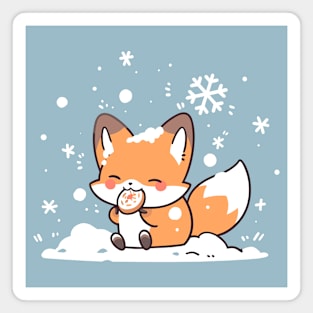 A cute fox eating a cookie under the snow Magnet